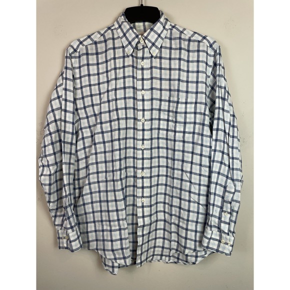 Brooks Brothers Madison Shirt Men's Medium All Irish Linen Blue Plaid Casual - Picture 2 of 8